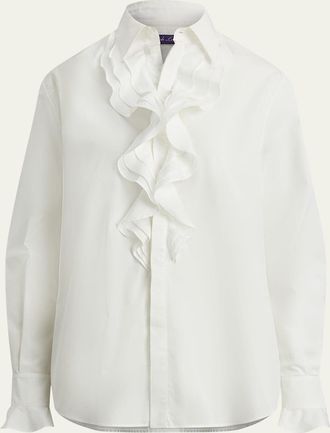 Ralph Lauren Collection Addison Ruffle-Trim Broadcloth Shirt