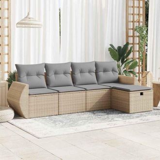 vidaXL Vidaxl - Juego De Sof&aacute;s Jard&iacute;n Con Cojines 5 Pzas Rat&aacute;n Sint&eacute;tico Beige