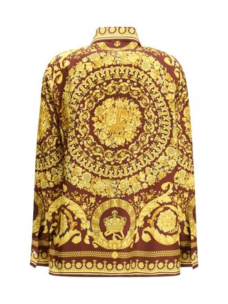 Versace Womens Printed Silk Shirt Burgundy-Gold Burgundy/gold