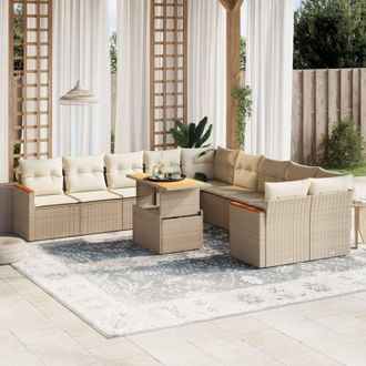 vidaXL Set De Sof&aacute;s De Jard&iacute;n 11pzas Con Cojines Rat&aacute;n Sint&eacute;tico Beige Vidaxl