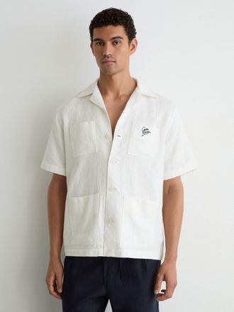 Reiss White Cotton Textured Four-pocket Logo Shirt, Xxl