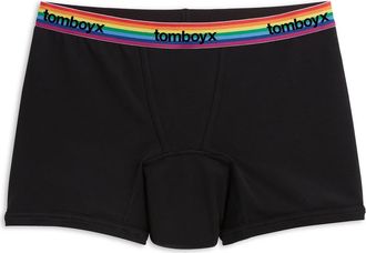 TomboyX First Line Stretch Cotton Period 4.5-Inch Trunks in Black Rainbow Logo at Nordstrom, Size X-Small