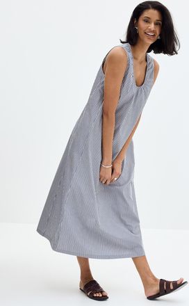 Contemporaine Womens Ruched collar striped poplin dress