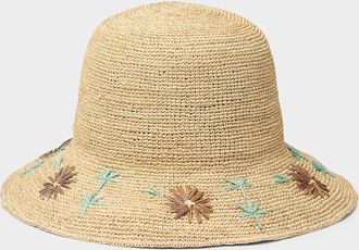 Simons Womens Mini flower raffia Cloche Hat