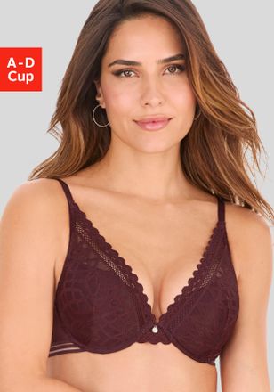 s.Oliver Push-up-BH S.OLIVER Milene, Damen, Gr. 80, Cup B, lila (cassis), Spitze, Obermaterial: 60% Polyamid, 35% Polyester, 5% Elasthan, BHs Push-up-BH, im ed