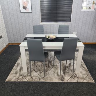 Kosy Koala Dining Table Set White & Black Table With 4 Grey Chairs Dining Room Furniture in Brown