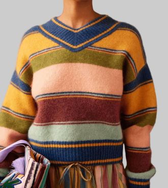 Alemais Dusk V-Neck Knit Sweater In Stripe