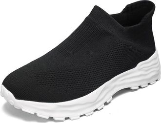 Generic Breathable high-top Sports Elastic Casual Knitted Mens Shoes, Black, 5.5-11.5