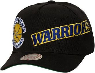 Mitchell & Ness Mens Mitchell & Ness Black Golden State Warriors Busted Logo Wordmark Wrap-Around Pro Pinch Adjustable Hat at Nordstrom