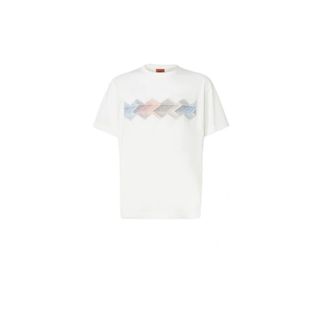 Missoni T-Shirts, male, White, Size: XL Cotton crewneck T-shirt with gradient zig zag insert
