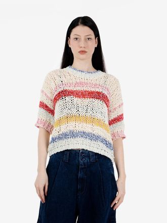 Roberto Collina Maglione a righe con maniche a 3/4 ecru / multicolor