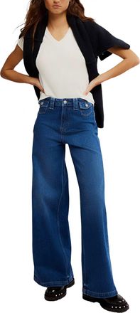 Free People Kellee High Waist Wide Leg Palazzo Jeans In Blue Night