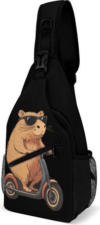 Generic Cute Capybara Scooter Unisex Shoulder Bags Casual Crossbody Chest Bag Sling Backpack for Hiking Cycling Travel