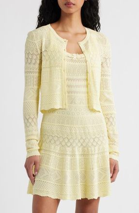 LoveShackFancy Brigette Pointelle Cardigan in Sugar Daisy at Nordstrom, Size Xx-Small