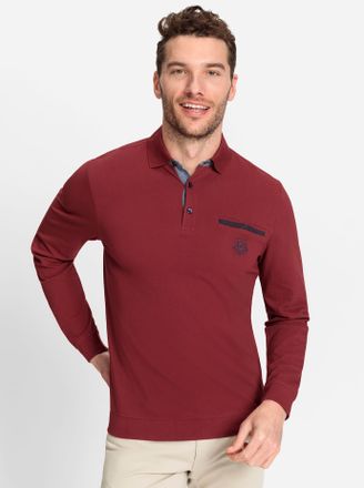 Marco Donati Poloshirt MARCO DONATI Langarm-Poloshirt, Herren, Gr. 44/46, bunt (dunkelrot, marine), 100% Baumwolle, unifarben, Shirts Poloshirt