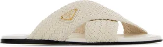 Prada Womens Woven Leather Flat White