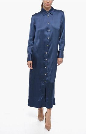 Loulou Studio Long Sleeve Satin Shirt Dress size Xs