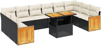 vidaXL Set De Sof&aacute;s De Jard&iacute;n 11 Pzas Y Cojines Rat&aacute;n Sint&eacute;tico Negro Vidaxl