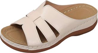 Generic Womens Hollow Solid Color Fashion Thick Soled Slippers Non Slip and Lightweight Womens Sandals Open Toe Wedge Sandals With Arch Support (Beige, 3.5)