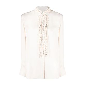 Jil Sander Ruffle-Trim Long Sleeve Shirt - female - Jil Sander - Shirts - Beige - M - Blouses & Shirts