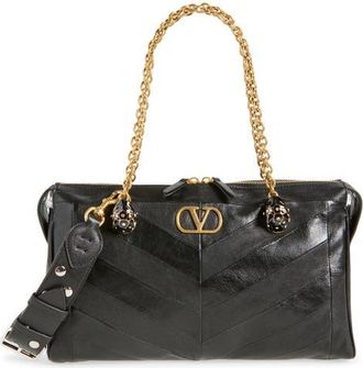 Valentino Garavani Panthea Chevron Patchwork Leather Tote in Nero at Nordstrom