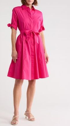 Calvin Klein Solid Cotton Shoulder Tie Shirtdress in Hibiscus at Nordstrom Rack, Size 10