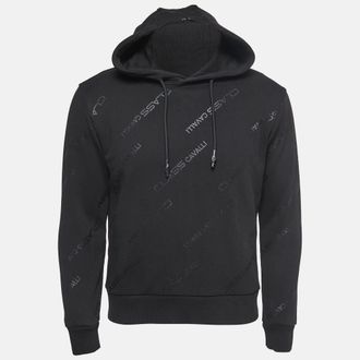 Roberto Cavalli Black Logo Printed Cotton Hoodie
