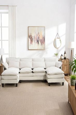 Living and Home Modern U-Shaped Chenille Sectional Sofa in White