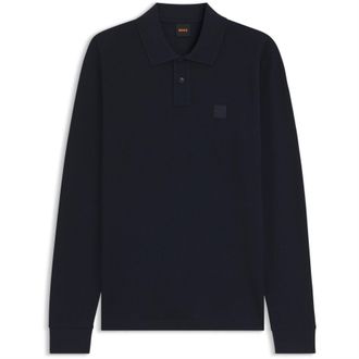 HUGO BOSS Herenpolo met lange mouwen en Passerby-logo (Donkerblauw)