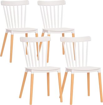 HOMCOM Juego De 4 Sillas De Estilo Escandinavo Con Respaldo Alto, Asientos De Polipropileno, Patas De Haya, 48 X 52,5 X 83 Cm, Blancas