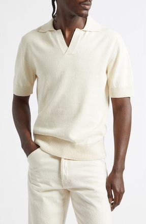 Drake's Short Sleeve Silk Polo Sweater in Ecru at Nordstrom, Size X-Large