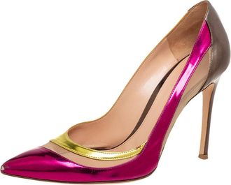 Gianvito Rossi Tri-Color Metallic Leather And Mesh Paneled Pointed-Toe Pumps