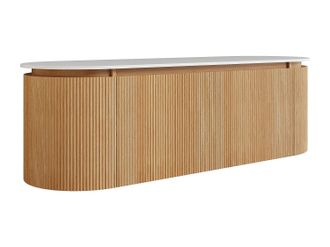 Vente-Unique Mueble de ba&ntilde;o suspendido estriado en madera de fresno con encimera de piedra sinterizada mate - Natural claro - An. 150 cm - LILIKO