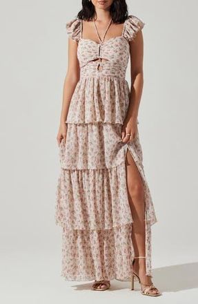 ASTR the Label Emmeline Floral Tiered Dress in Pink Petite Floral at Nordstrom Rack, Size X-Small