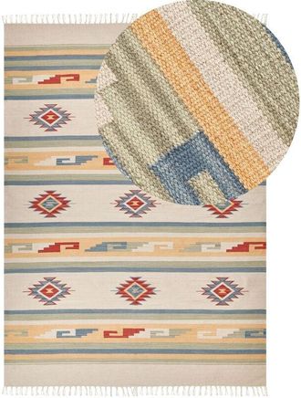Beliani Rug APARAN Beige 140 x 200 cm Cotton Kilim