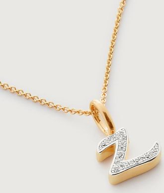 Monica Vinader Gold Alphabet Z Diamond Fine Chain Necklace Adjustable 46cm/18 Diamond