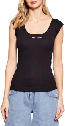 Pinko Pinko, Tops, Dames, Zwart, XS, Katoen, Ribbed Cotton Top