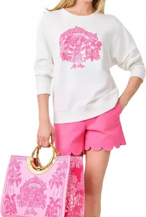 Lilly Pulitzer Ballad Cotton Sweatshirt In Resort White Palm Beach Destination Graphic