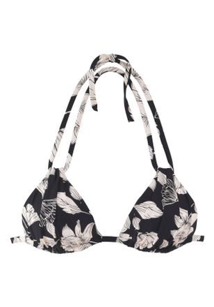 s.Oliver Triangel-Bikini-Top S.OLIVER Lady, Damen, Gr. 34, Cup A/B, beige (schwarz, creme), Microfaser, Recycling-Polyamid, gebl&uuml;mt, Bikini-Oberteile Triangel-