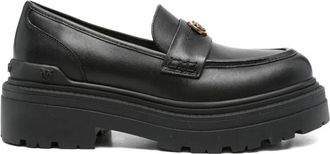 Pinko Black Mia 24 Rounded Toe Lug Sole Leather Loafers