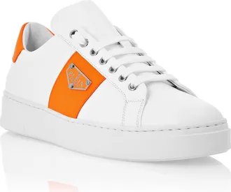 Philipp Plein Lo-Top Sneakers Triangle Plein Unisex in White/orangefluo at Nordstrom, Size 45