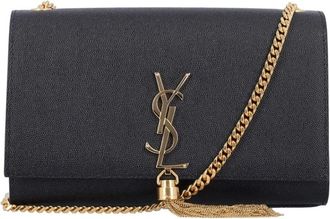 Saint Laurent Kate Small Tassel Grain Leather Napkin Schoudertas - Dames - Schoudertassen - Zwart - ONE Size - Katoen - Tassen