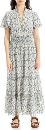 Max Studio Flutter Sleeve Maxi Dress in Cream/Sky at Nordstrom Rack, Size X-Small