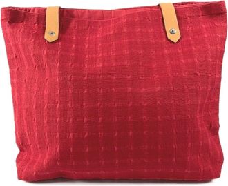Herm&egrave;s Ahmedabad Red Color Cotton Leather Shoulder Bag Tote Bag (Pre-Owned)