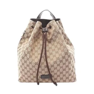 Gucci Pre-owned Backpacks, female, Beige, Size: ONE SIZE Pre-owned Canvas Leather Backpack