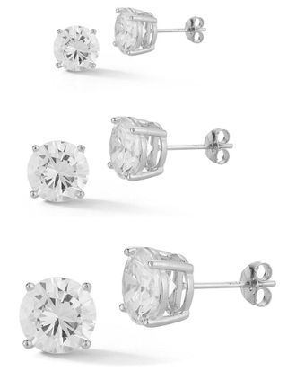 Glaze Jewelry Silver Cz Round Earrings Set