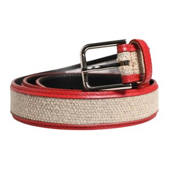 Dolce & Gabbana Belts, male, Beige, Size: ONE SIZE Woven Leather Metal Buckle Belt