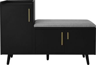 STILVORA Mueble Zapatero Con 3 Puertas Y Estantes Ajustables, Asiento Tapizado Para Entrada, En Tablero De Part&iacute;culas, 100&times;34&times;68.5 Cm, Negro