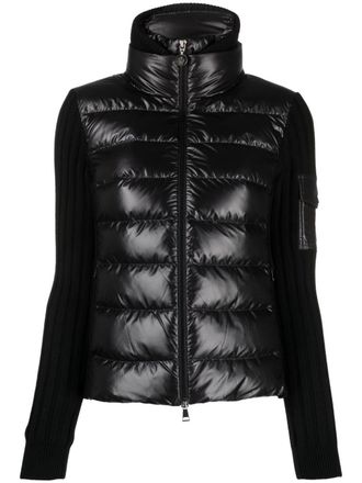 Moncler quilted-panel wool sweater - women - Polyester/Virgin Wool/Polyester/Feather Down - L - Black