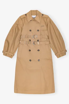 Ganni Beige Camel Bonded Cotton Trench Coat - Size 10/12 Organic